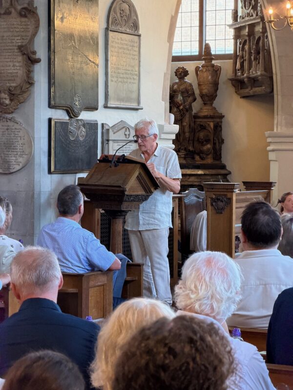 Peter Hardy, Celebrating the life of Minty Clinch at Chelsea Old Church, Wednesday 24th June 2026. Image © PlanetSKI.